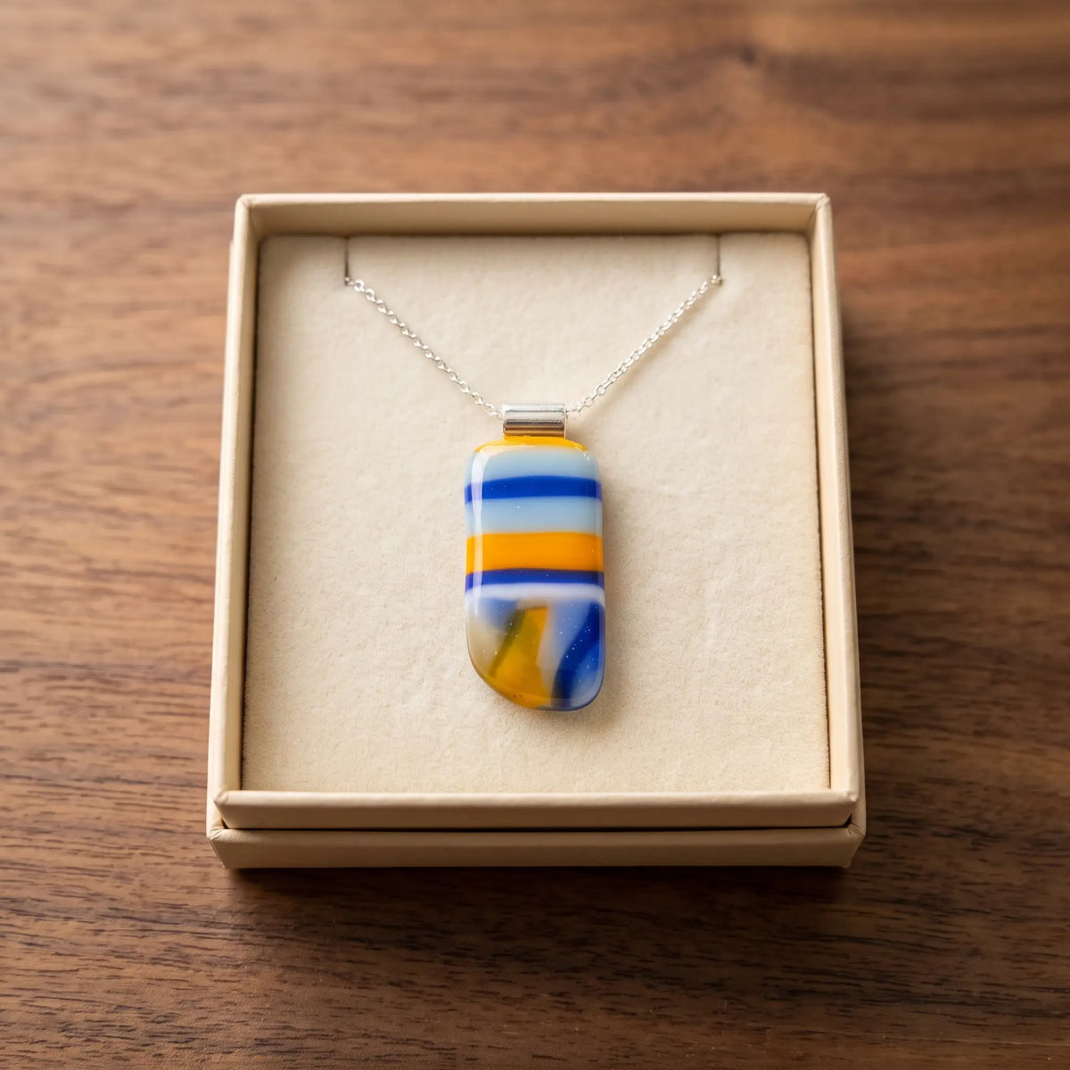 Windbreak handmade fused glass pendant, view 3