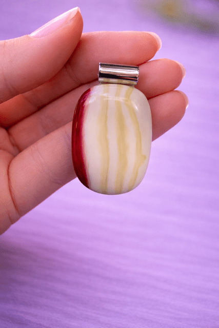 Ivory & Crimson — Handcrafted Fused Glass Pendant - Stoney Lake Glassworks