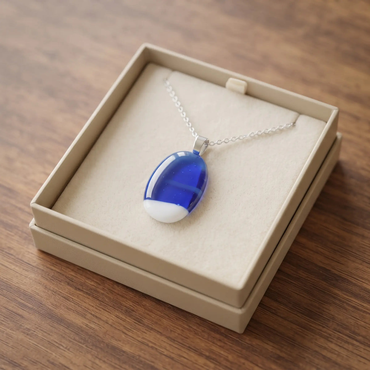 Santorini handmade fused glass pendant, view 3