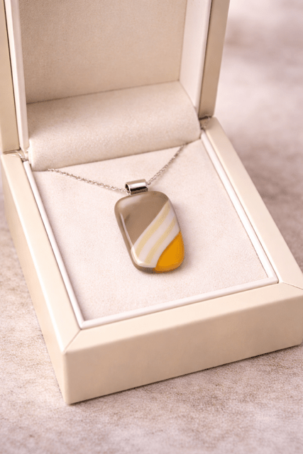 Mustard & Taupe Fused Glass Pendant - Stoney Lake Glassworks