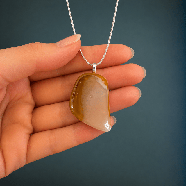 Peach Stone Fused Glass Pendant - Stoney Lake Glassworks
