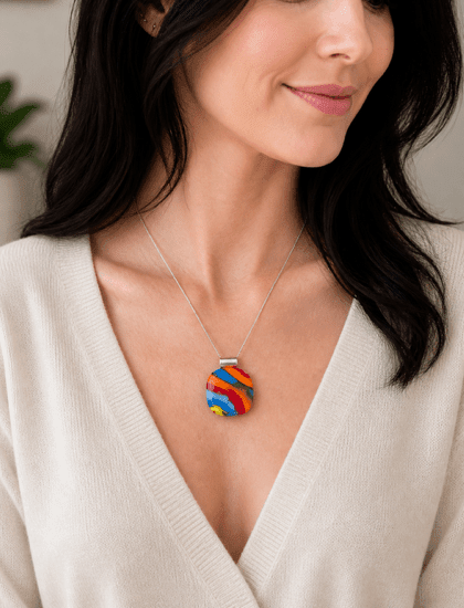 Rainbow Arc Fused Glass Pendant - Stoney Lake Glassworks