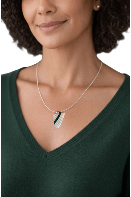 Sage & Black Stripe Fused Glass Pendant - Stoney Lake Glassworks
