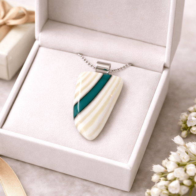 Sage & Black Stripe Fused Glass Pendant - Stoney Lake Glassworks