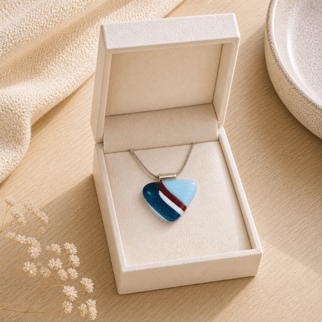 Teal Heart Fused Glass Pendant - Stoney Lake Glassworks