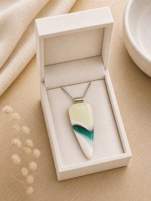 Teal Wave Fused Glass Pendant - Stoney Lake Glassworks