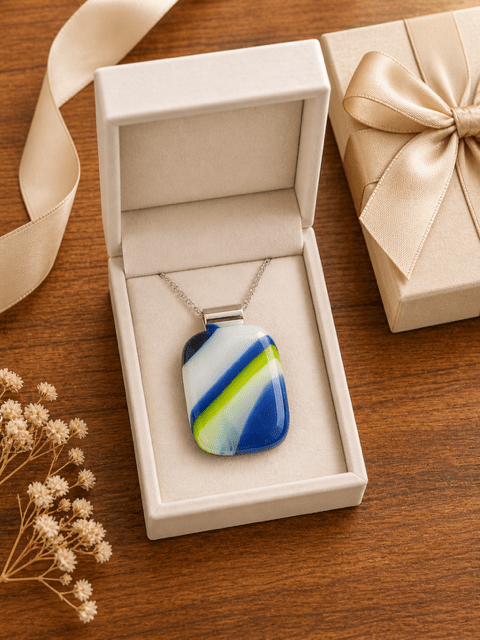 Blue, White & Lime Diagonal - Stoney Lake Glassworks