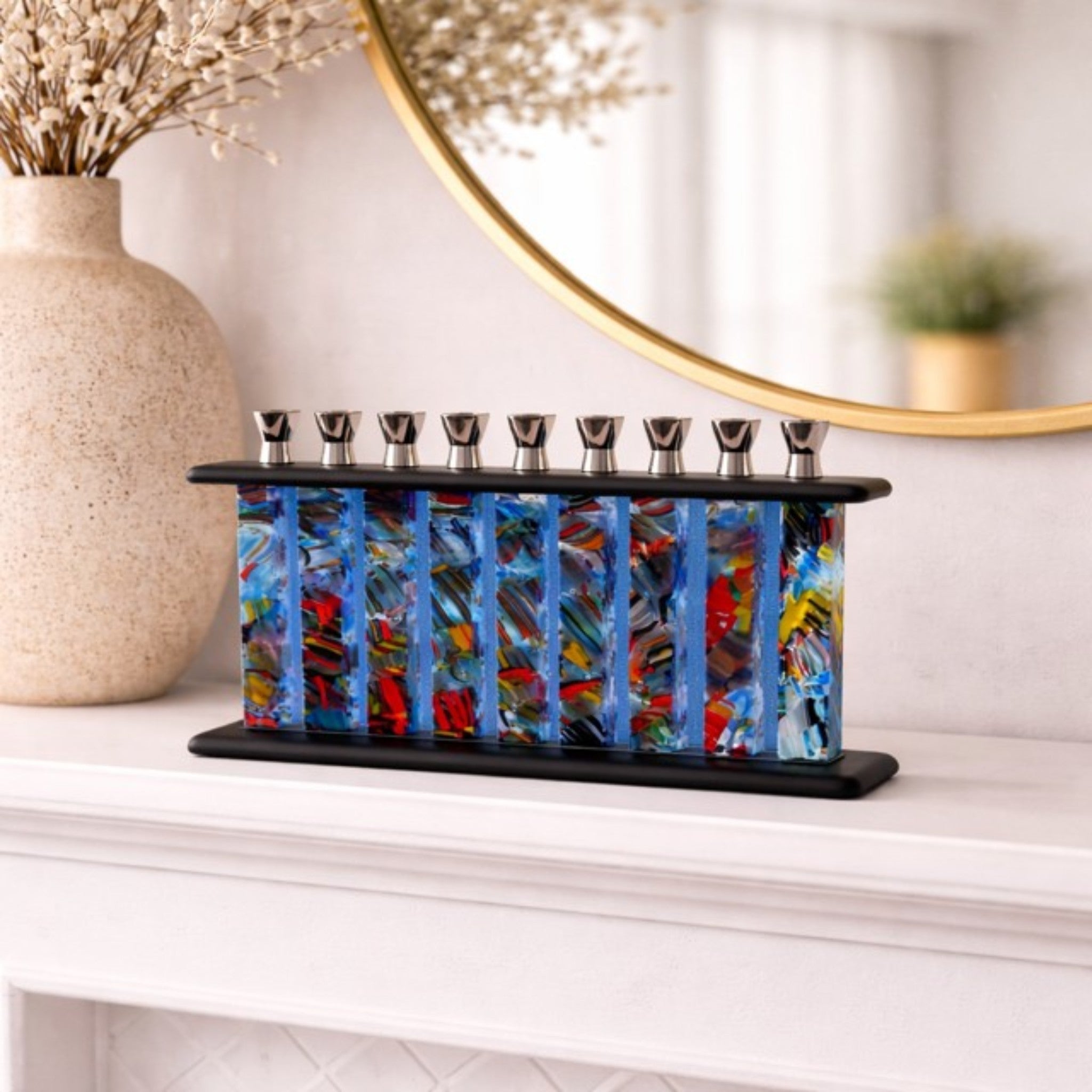 Celebration — Handcrafted Fused Glass Hanukkah Menorah - Stoney Lake Glassworks