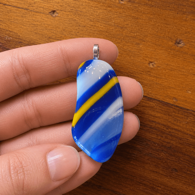 Cobalt & Yellow Diagonal Pill - Stoney Lake Glassworks