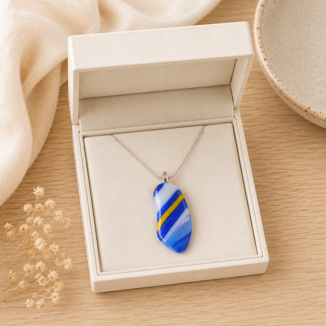 Cobalt & Yellow Diagonal Pill - Stoney Lake Glassworks