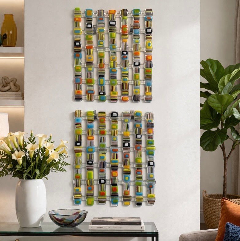 Colour Grid — Handcrafted Multicolour Fused Glass Wall Panel - Stoney Lake Glassworks