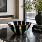 Crown Royale – Handmade Fused Glass Bowl | Midnight, Gold & Teal Art Glass - Stoney Lake Glassworks
