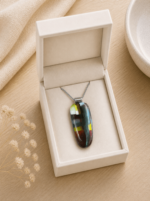 Crystal Stripe Fused Glass Pendant - Stoney Lake Glassworks