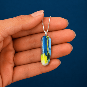 Electric Blue & Chartreuse Fused Glass Pendant