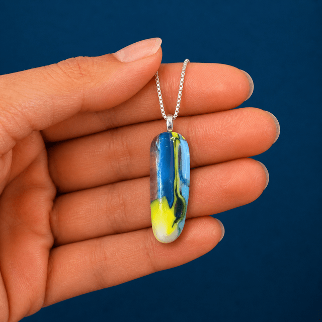 Electric Blue & Chartreuse Fused Glass Pendant - Stoney Lake Glassworks
