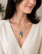Electric Blue & Chartreuse Fused Glass Pendant - Stoney Lake Glassworks