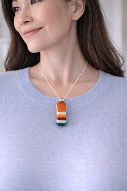 Fiesta Stripe — Handcrafted Fused Glass Pendant - Stoney Lake Glassworks