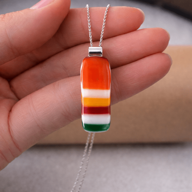 Fiesta Stripe — Handcrafted Fused Glass Pendant - Stoney Lake Glassworks