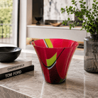 Fusion – Handmade Fused Glass Vase | Bold Red & Lime Graphic Art Glass - Stoney Lake Glassworks