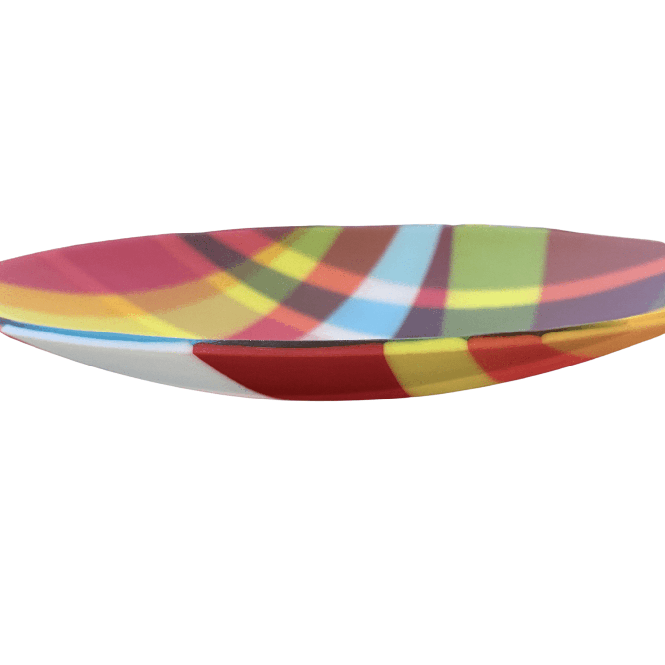 Handmade Fused Glass Bowl – Vibrant Plaid Statement Centrepiece (16") - Stoney Lake Glassworks