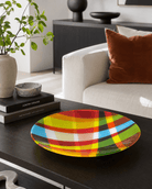 Handmade Fused Glass Bowl – Vibrant Plaid Statement Centrepiece (16") - Stoney Lake Glassworks