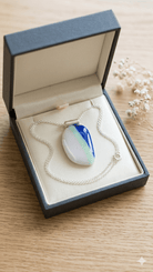 Moonstone & Cobalt Fused Glass Pendant - Stoney Lake Glassworks