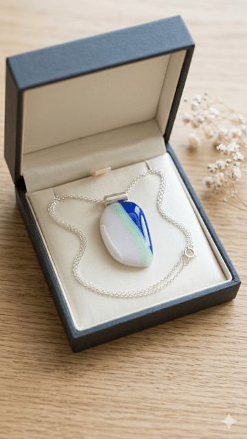 Moonstone & Cobalt Fused Glass Pendant - Stoney Lake Glassworks