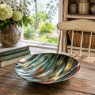 Northern Tides – Handmade Fused Glass Platter Bowl | Teal, Gold & Copper Art Glass - Stoney Lake Glassworks