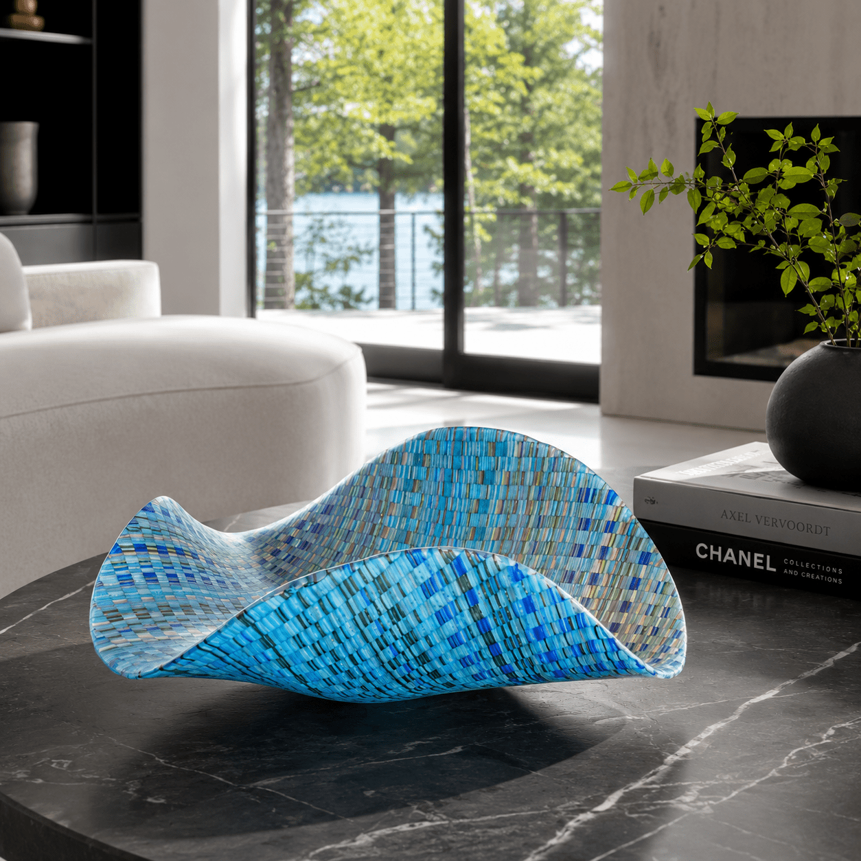 Ocean Mosaic Handmade Fused Glass Bowl – Sculptural Art Glass Centrepiece - Stoney Lake Glassworks