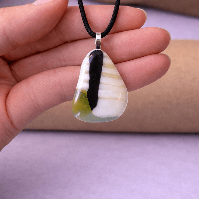 Olive & Onyx Fused Glass Pendant - Stoney Lake Glassworks