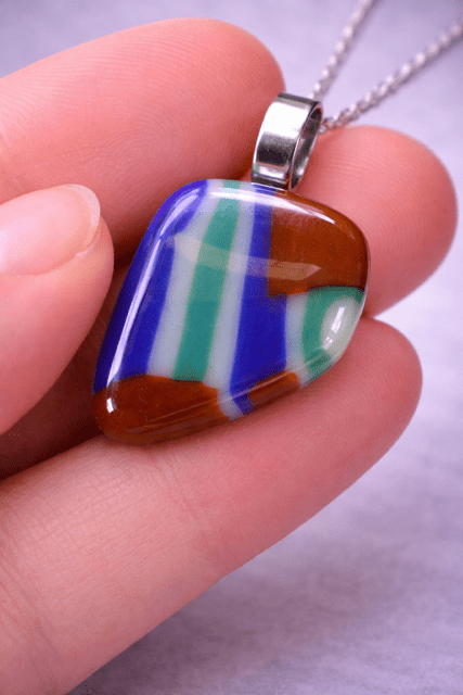 Painted Stripes Fused Glass Pendant - Stoney Lake Glassworks