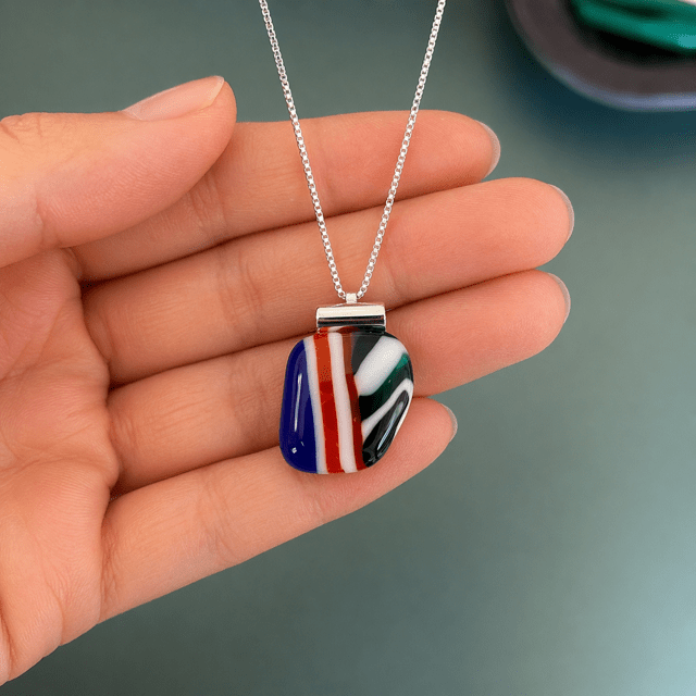 Primary Stripe Fused Glass Pendant - Stoney Lake Glassworks