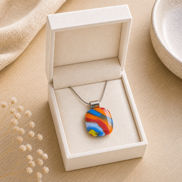 Rainbow Arc Fused Glass Pendant - Stoney Lake Glassworks