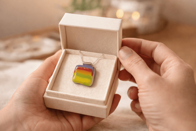 Rainbow Stripes — Handcrafted Fused Glass Pendant - Stoney Lake Glassworks