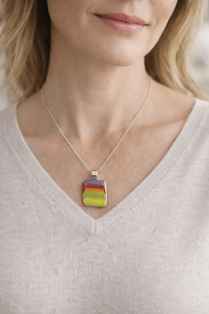 Rainbow Stripes — Handcrafted Fused Glass Pendant - Stoney Lake Glassworks