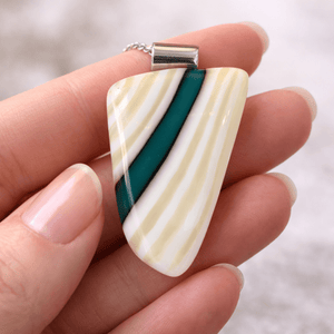Sage & Black Stripe Fused Glass Pendant