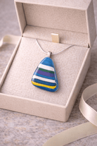 Striped Blue Fused Glass Pendant - Stoney Lake Glassworks