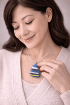 Striped Blue Fused Glass Pendant - Stoney Lake Glassworks