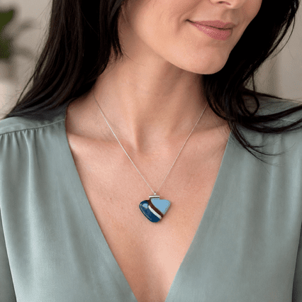 Teal Heart Fused Glass Pendant - Stoney Lake Glassworks