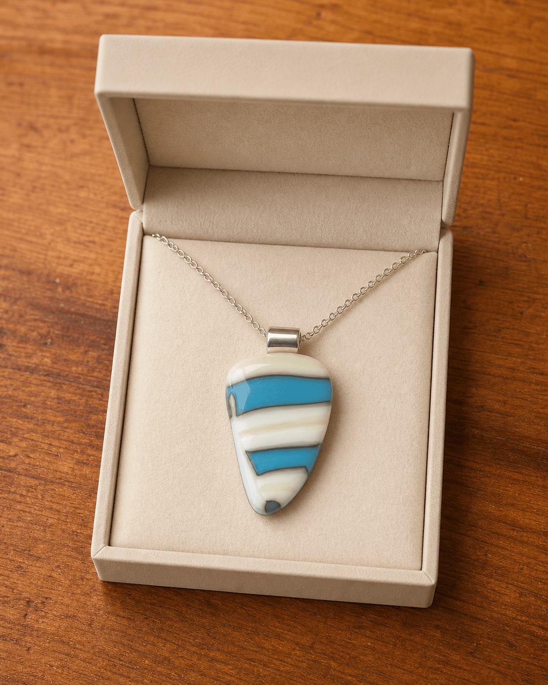 Turquoise & Cream Banded Teardrop - Stoney Lake Glassworks